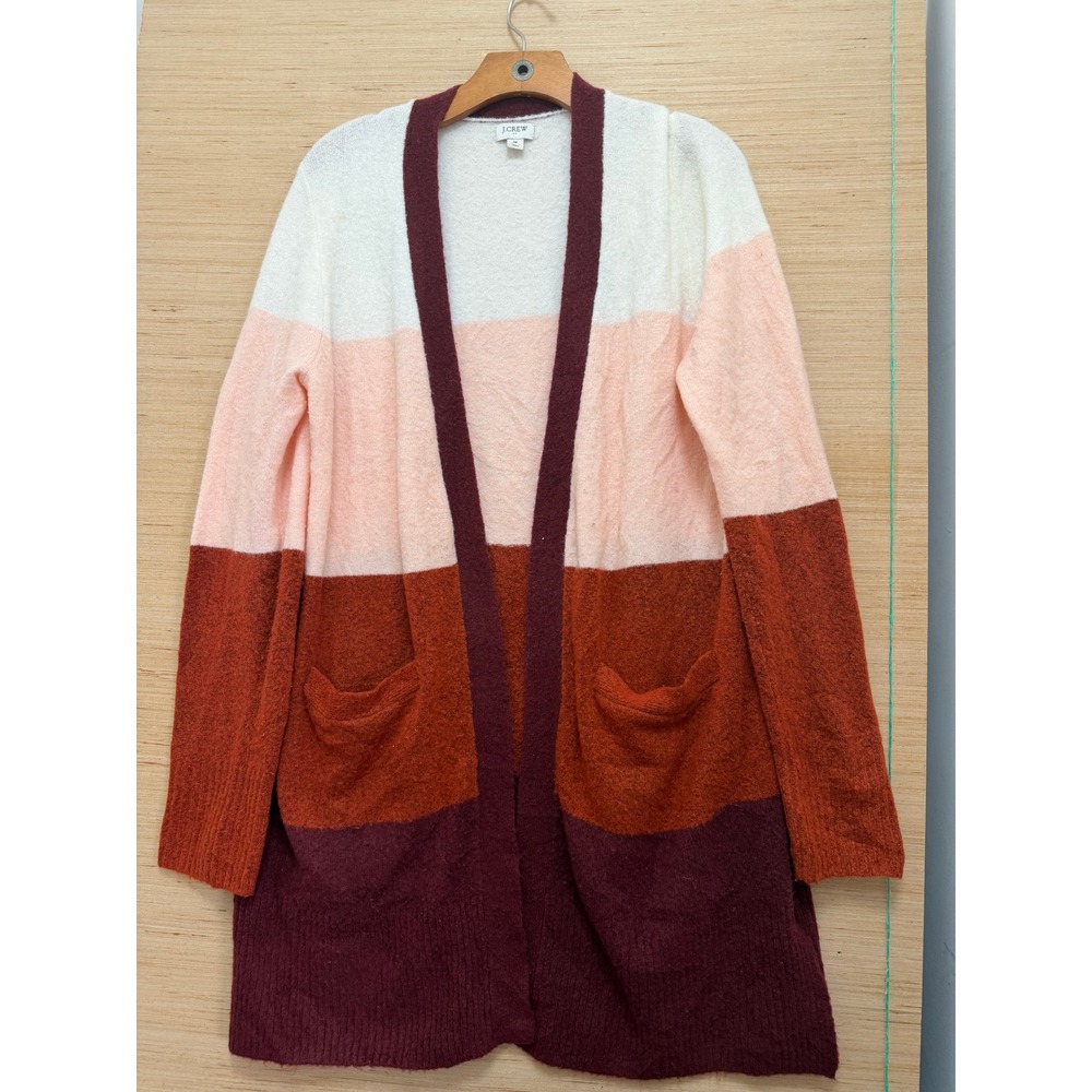 J.Crew Womens Colorblock Open Front Cardigan Sweater Pink Rust Burgundy Medium